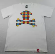 Johnny Cupcakes T Shirt Adult Medium White Checkered Cupcake Crossbone *READ*