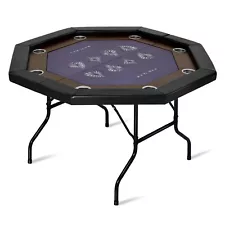 Poker Table 8 Player Texas Holdem Game Folding Casino Legs Cup Holders Octagon