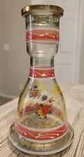 Hookah Bell Base Vase GREAT SHAPE, Clear With Floral And Gold Inlay 9" Inches