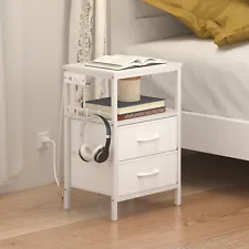 Nightstands with Charging Station and Drawers for Bedroom End Table Sofa Table