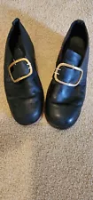 18th Century Colonial, SZ 10 - Man's Black Leather Buckle Shoes Pair