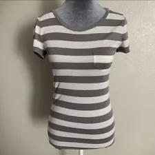 21 Women’s Small Tan Grey Striped Short Sleeve T-shirt