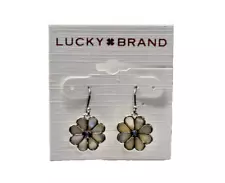 Lucky Brand Mother Of Pearl Daisy Drop Earrings Silvertone New! NWT