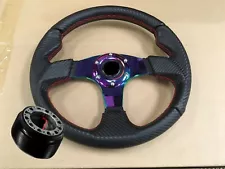 Civic Integra DB DA DG EF Carbon CF Black Neo Chrome Center Steering Wheel + Hub (For: 1990 Honda Civic)