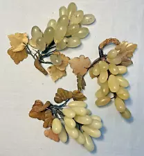 3 Vintage Clusters of Stone Grapes with w/Carved Jade Leaves for 1 Price Non-GMO