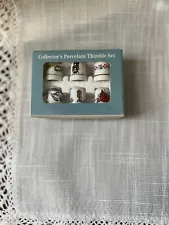 New ListingVintage Set of 6 Collectible Porcelain Thimbles - Sewing Theme With Original Box