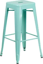 30'' High Backless Industrial Style Mint Green Metal Restaurant Bar Stool