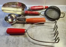 Private Sale for Robbird0418 Lot of 4 Vintage Red Wood Handled Kitchen Utensils