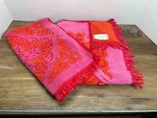 Vintage Callaway Grand Salon Orange and Pink Towel Set with Fringe