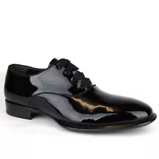 $725 Alexander McQueen Men's Black Patent Leather Dress Shoes 432360 1000