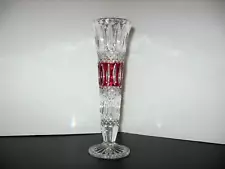 Lead Crystal Clear Glass Bud Vase Ruby Flash Diamond 8"