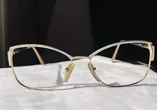 Vintage Cat Eye GLASSES FRAMES Hipster Y2k 130mm L249 54-16 Gold & Silver White