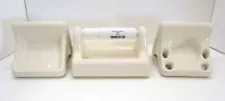 3 Vintage Ceramic Bathroom Fixtures Soap Dish Toothbrush & Toilet Paper Holders