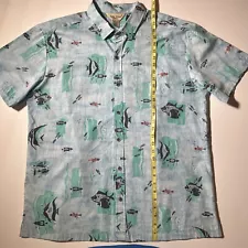 COOKIE STREET Shirt Men's XL Honolulu Hawaiian Light Blue Ocean Fish