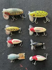 (8) Vintage Fred Arbogast Lures: Jitterbug, Mud Bug, Spin Hula Dancer