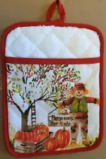 1 Jumbo Printed Pot Holder w/Pocket (7"x9") PUMPKINS FOR SALE & SCARECROW,ELH