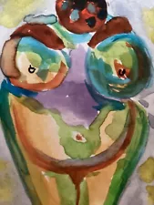 2.5 x 3.5 inches, ACEO watercolor by PJ, title: Venus of Willendorf