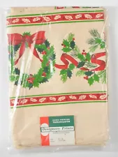 Vintage Designers Prints Christmas Tablecloth Candy Cane Wreaths 60" X 84" NOS