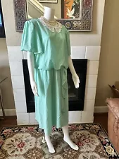 VTG 1930s Aqua Handmade Dress 52” Chest, Waist 50”, Length 28” Fr Waist To Hem