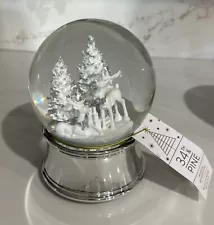 Christmas White & Silver Reindeer Musical Snow Globe