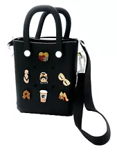 Black Leopard Mini Tote Bag with Strap / Eva Bag with shoe charms for Crocs