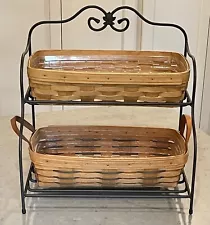 Longaberger Wrought Iron Bakers Rack with 2 Bread Baskets (1990 & 2002) w/Liners