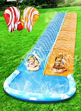 22.5Ft Water Slides and 2 Bodyboards, Lawn Water Slide Summer Slip Waterslides W