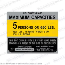 Fits Hydra-Sports 1800CC 5 Person Boat Capacity Plate Decal