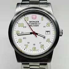 Wenger Swiss Military Watch Men 38mm Silver Tone Date 7290X New Battery 7"