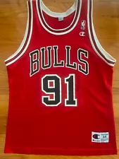 Dennis Rodman Champion Jersey Red Size 44 Made in Mexico of US Components