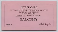 National Union For Social Justice Convention Ticket 1936 Cleveland Ohio BH3-31