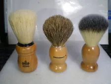 LOT OF 3 SHAVING BRUSHES~OMEGA ITALY~SHAVEWAY~WOODEN HANDLES~NEW EXCELLENT