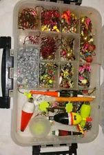 Tackle Box Loaded Large Amount Of Hooks, Split Shots Jigs Slip Bobbers Ice Fish