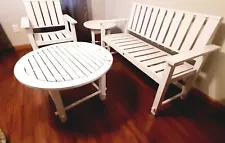 4 PCS Wooden Teak Patio Set Outdoor Garden Table Chair Lawn Furniture Local PU