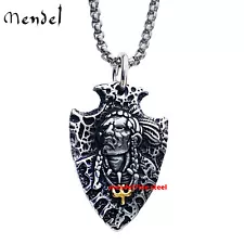 MENDEL Mens Indian Chief Biker Arrowhead Pendant Necklace Stainless Steel Chain