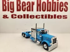 1/64 DCP Blue Peterbilt 379 With Vintage Mercury Style Sleeper Tractor