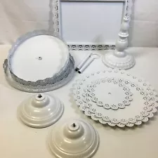 Aledo White Adjustable Pedestal Metal Antique Inspired Pop Cake Stand 5 Pieces