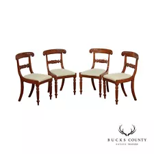 Antique Classical English Regency Style Carved Set Four Dining Chairs