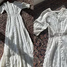 Antique Edwardian 1910s cream eyelet lace tea dress