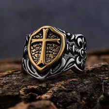 Men's Stainless Steel Ring Knight Templar Biker Crusader Cross Rings Size 7-15