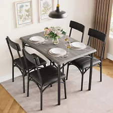 5 Pcs Metal and Wood Rectangular Dining Room Table Set With 4 Upholstered Chairs