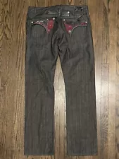 Robin’s Jean Men’s Size 36 Black Long Flap Red Rhinestone Studded Grunge Goth