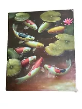 Koi Fish Painting Oil? On Canvas Estate Sale Find Pond Lily Pads Flower READ