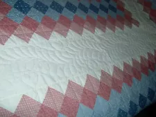 King/Queen Amish Hand Made Pink+Blue Courtyard Quilt 102x102