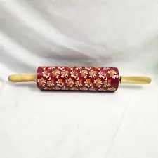 Retired Pioneer Woman Rolling Pin Fall Flowers Burgundy Autumn Harvest Ceramic