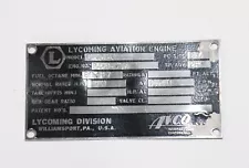 Original Lycoming O-320 Engine Data Plate #2 Black - 2 Available