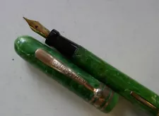 Vtg Ambassador Fountain Pen Green Marbled (Superb Color) #4 Flex Nib Unrestored