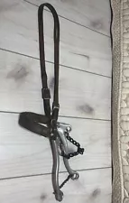 SLIESTER Hackamore Leather Nose Aluminum Shanks OLDER w/ leather hangar & chain