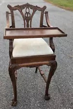 Vintage Chippendale Style Carved Wood Children's Childs Highchair