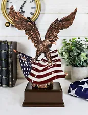 Wings of Glory Bald Eagle Clutching On American Flag Statue Bronze Electroplated